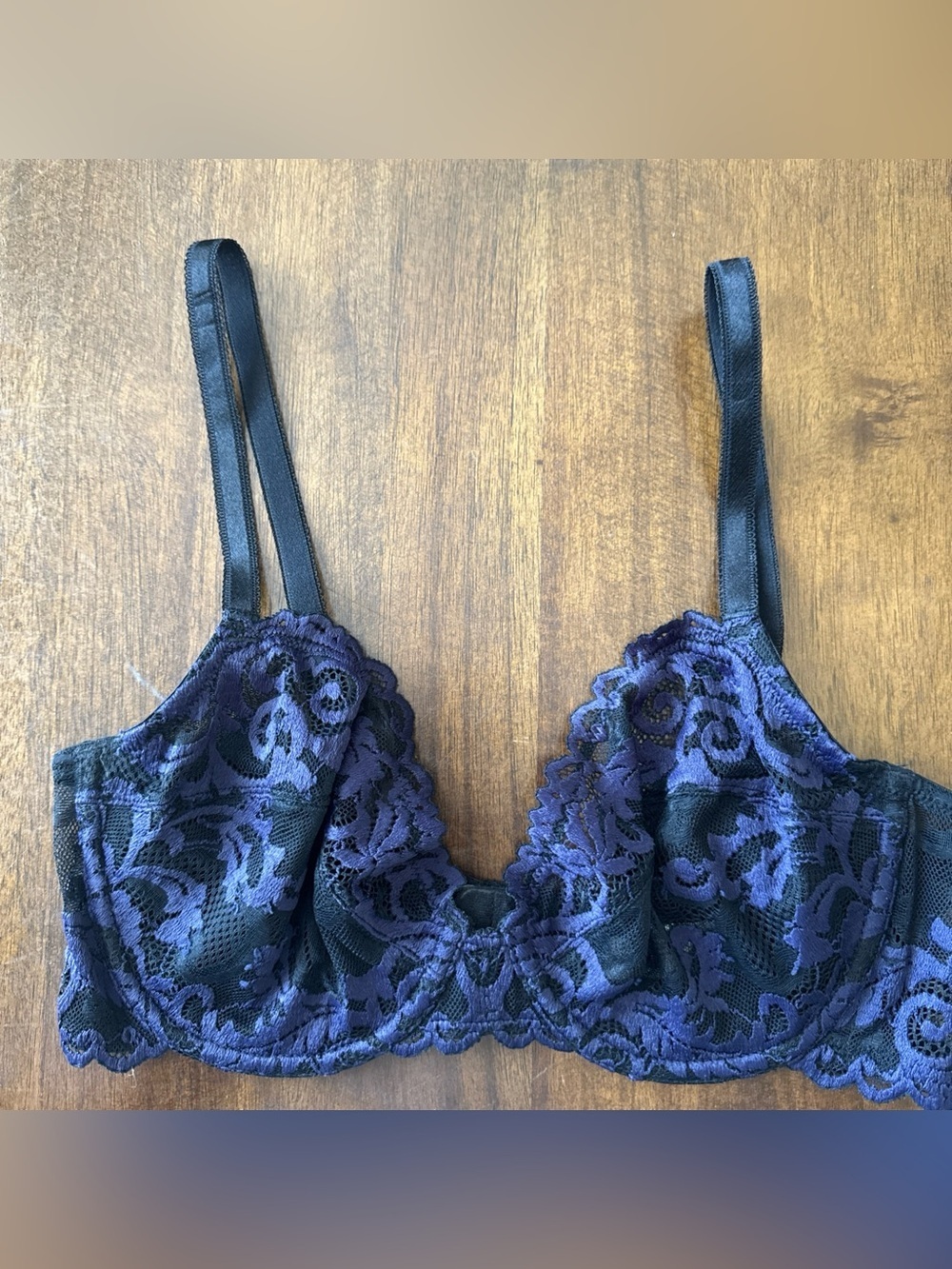 Wacoal 851322 Instant Icon Underwire Bra Lace Black Purple Lift Plunge Sexy 34D
